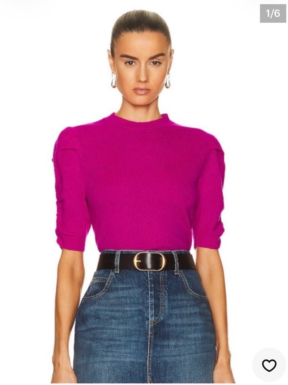 Frame Denim Fuchsia Short Sleeve Crew Knit Sweater